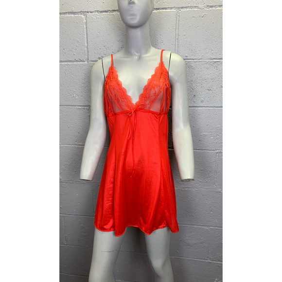 Vintage Red Nylon Baby Doll Nightgown Lace Detail Pandora Lingerie by Chic Large - Picture 3 of 8